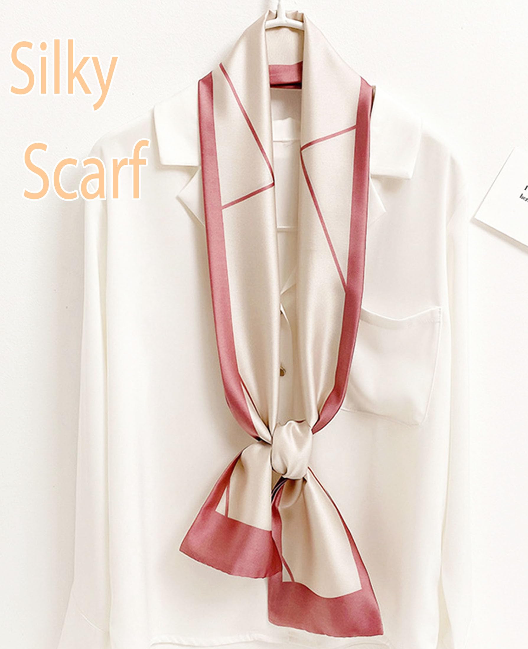 kcctoo 59” Long Silk Like Head Scarf Women's Fashion Square Neck Satin Scarfs for Bag Hair Scarves Gift 59 * 5.9”