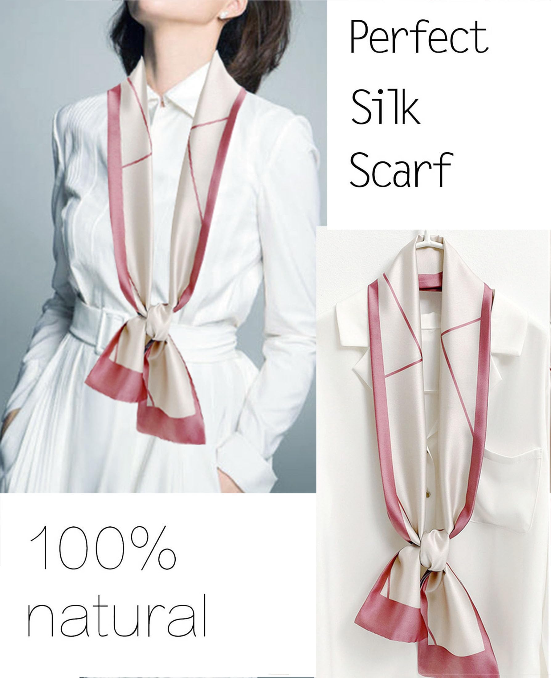 kcctoo 59” Long Silk Like Head Scarf Women's Fashion Square Neck Satin Scarfs for Bag Hair Scarves Gift 59 * 5.9”