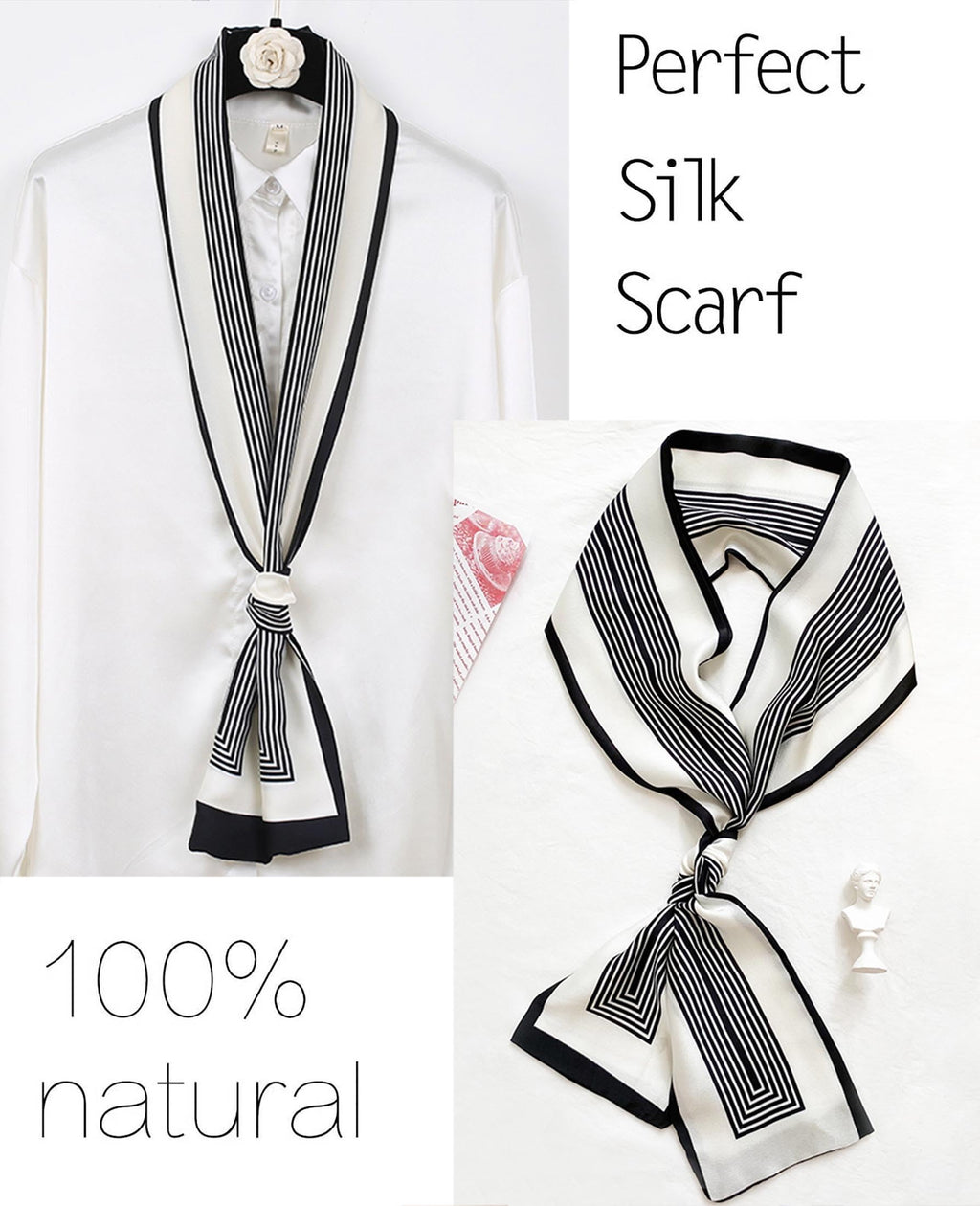 kcctoo 59” Long Silk Like Head Scarf Women's Fashion Square Neck Satin Scarfs for Bag Hair Scarves Gift 59 * 5.9”