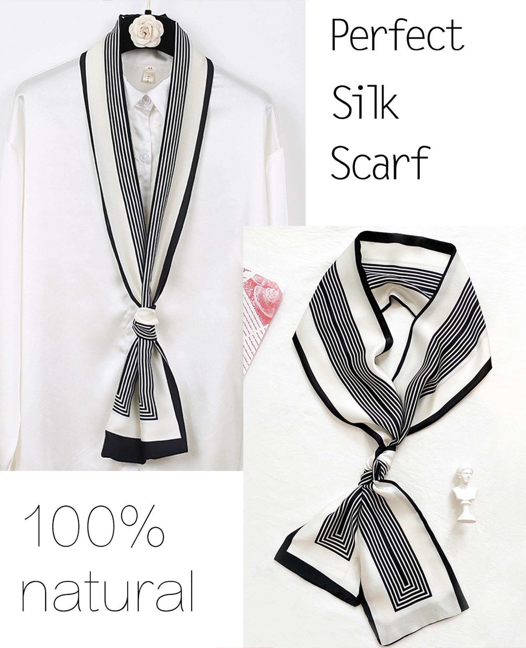 kcctoo 59” Long Silk Like Head Scarf Women's Fashion Square Neck Satin Scarfs for Bag Hair Scarves Gift 59 * 5.9”