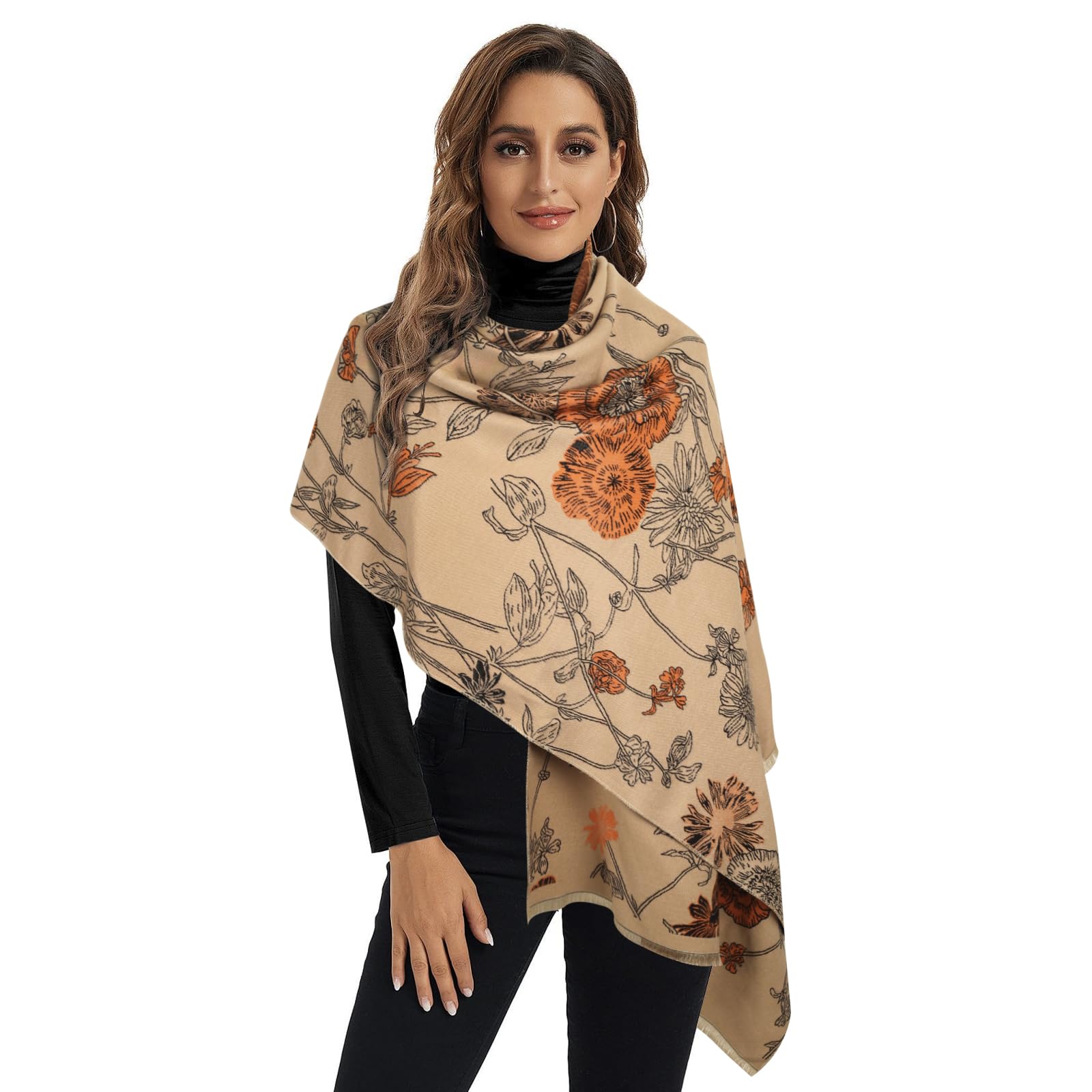 EXTREE Scarfs for Women Pashmina Silky Shawl Wrap for Evening Dressing Blanket Open Front Poncho Cape