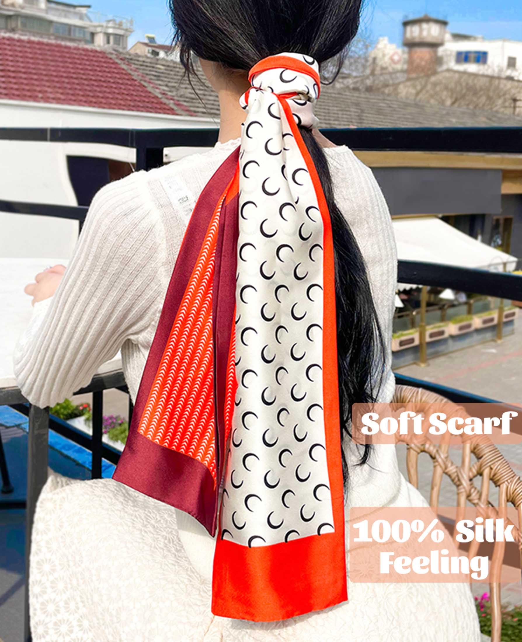 kcctoo 59” Long Silk Like Head Scarf Women's Fashion Square Neck Satin Scarfs for Bag Hair Scarves Gift 59 * 5.9”