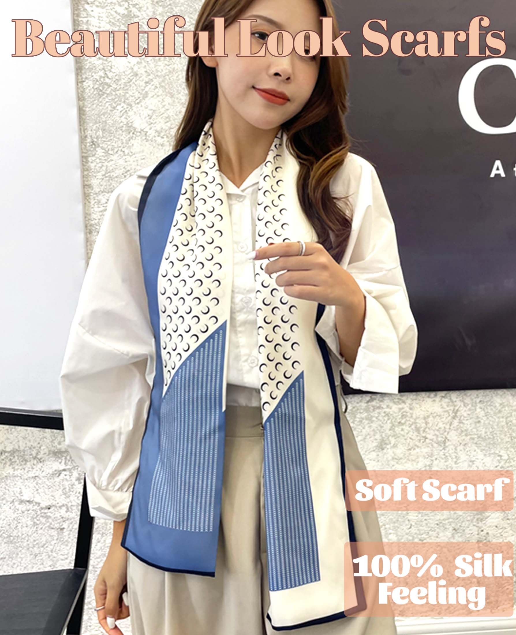 kcctoo 59” Long Silk Like Head Scarf Women's Fashion Square Neck Satin Scarfs for Bag Hair Scarves Gift 59 * 5.9”