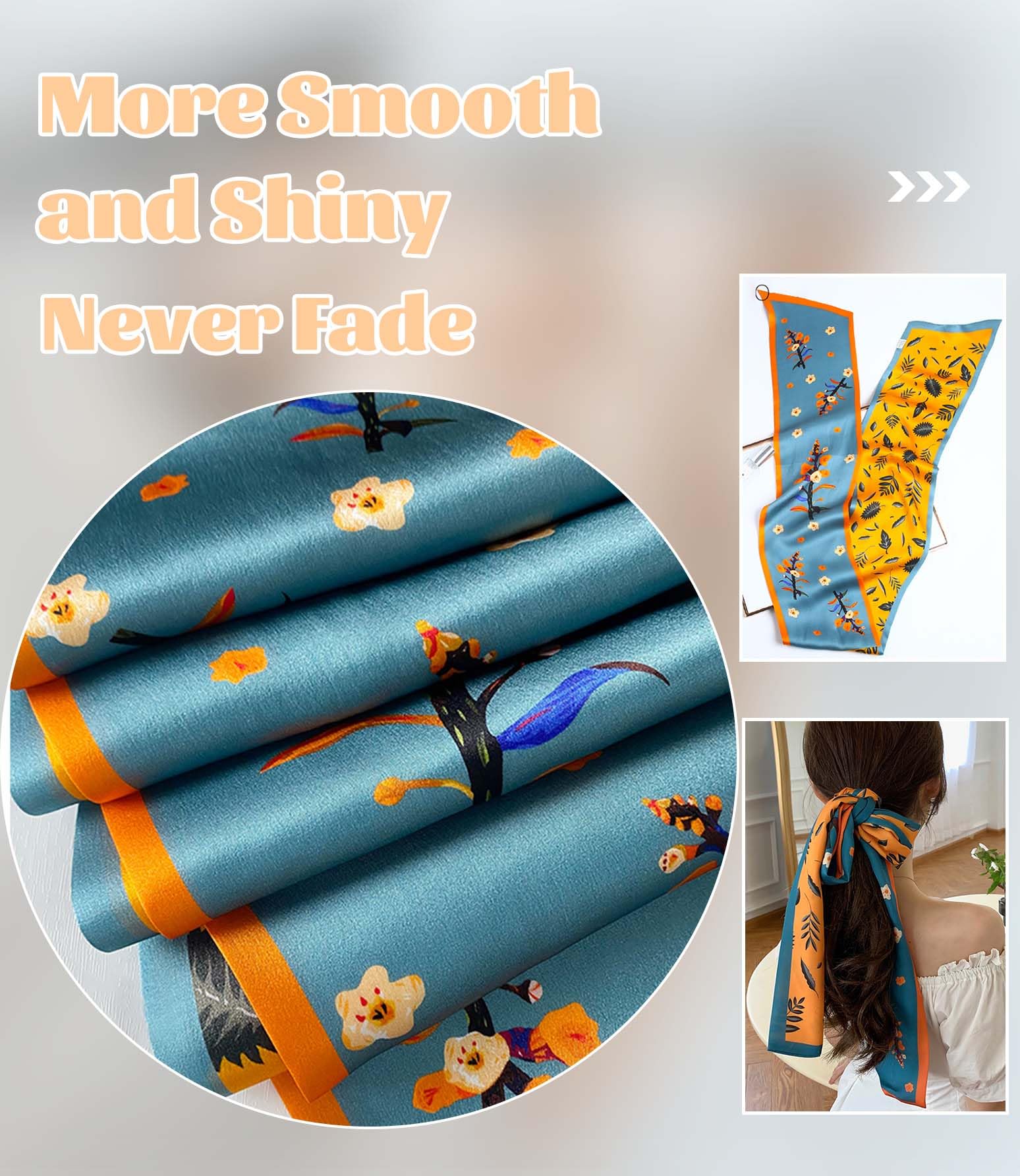 kcctoo 59” Long Silk Like Head Scarf Women's Fashion Square Neck Satin Scarfs for Bag Hair Scarves Gift 59 * 5.9”