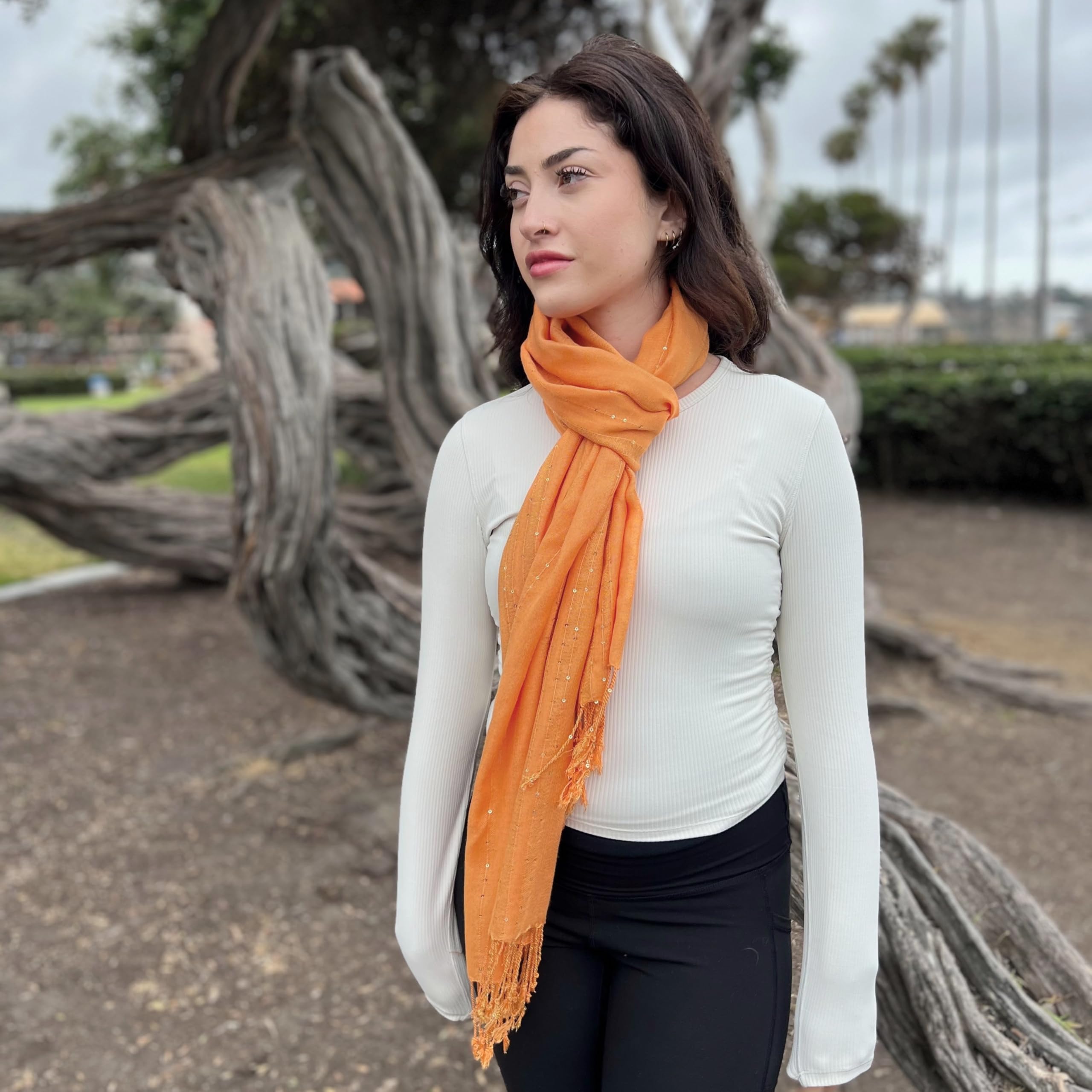 Humble Hilo Handmade Shimmer Thread Scarf or Shawl Large Lightweight Neckscarf Wrap for Women with Metallic Embroidery