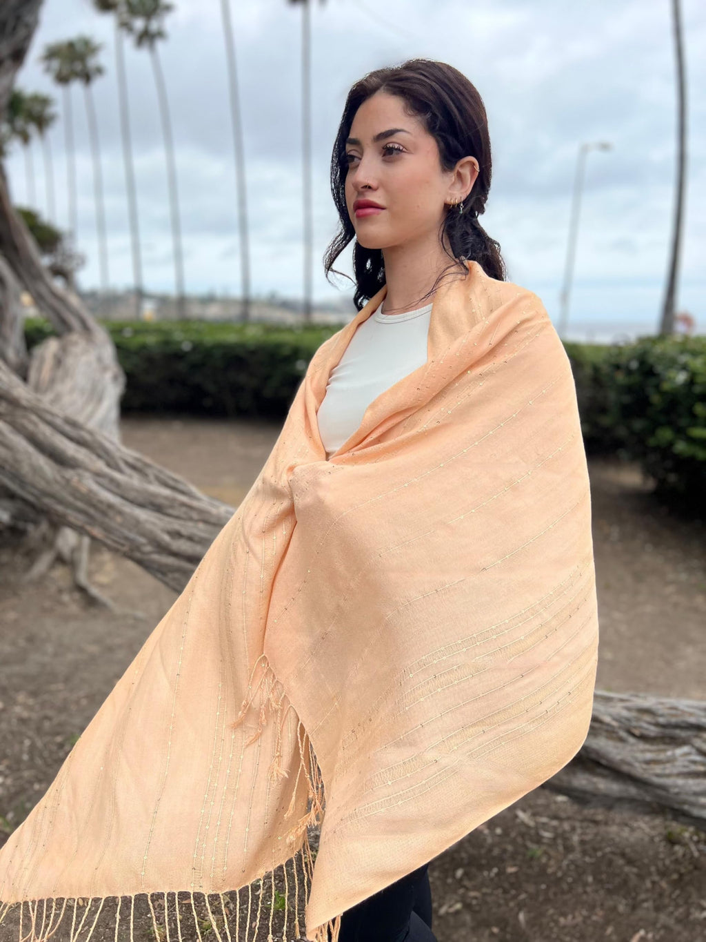 Humble Hilo Handmade Shimmer Thread Scarf or Shawl Large Lightweight Neckscarf Wrap for Women with Metallic Embroidery