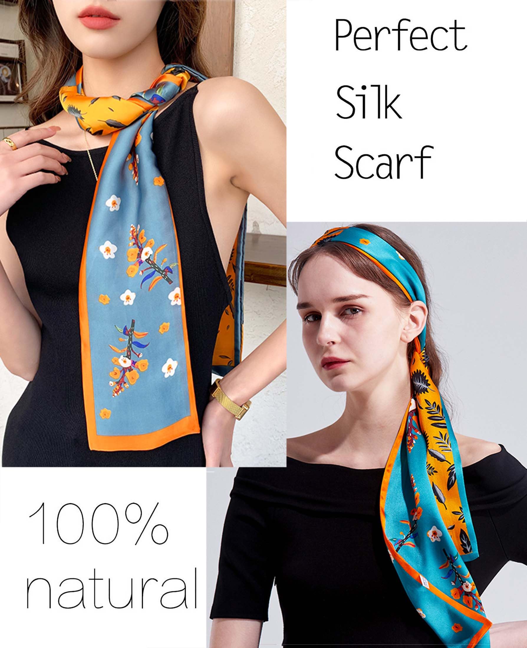 kcctoo 59” Long Silk Like Head Scarf Women's Fashion Square Neck Satin Scarfs for Bag Hair Scarves Gift 59 * 5.9”
