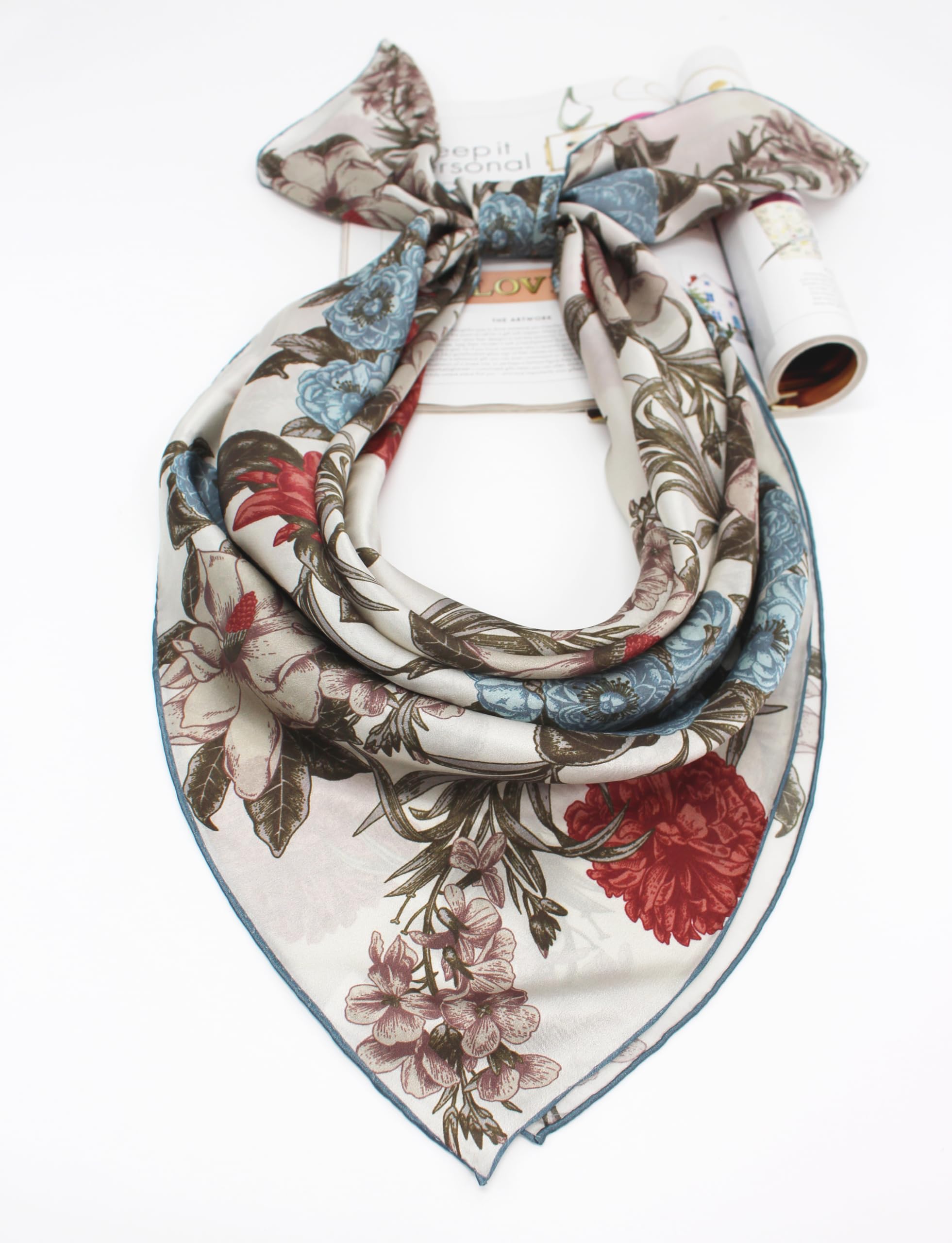 ANDANTINO 100% Silk Scarf 43" Large Square Lightweight Headscarf& Shawl–Women Hair Wraps-With Gift Packed