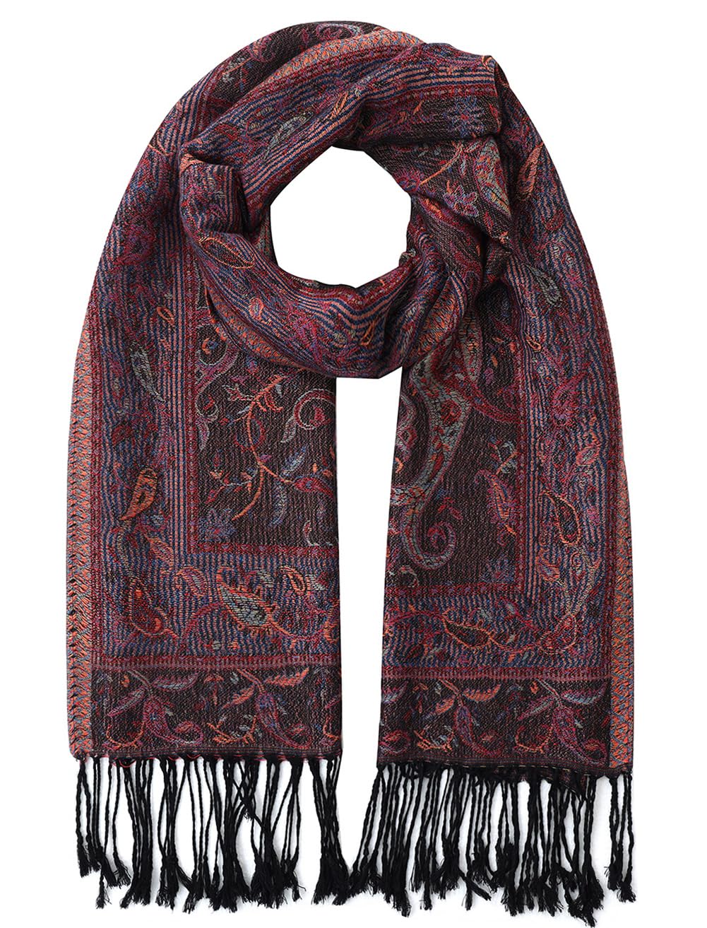 Umjetnost Womens Soft Silky Pashmina Rave Scarf Paisley Pattern Pashmina Shawl Wrap with Fringes