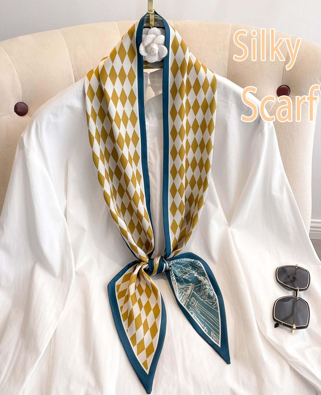 kcctoo 59” Long Silk Like Head Scarf Women's Fashion Square Neck Satin Scarfs for Bag Hair Scarves Gift 59 * 5.9”