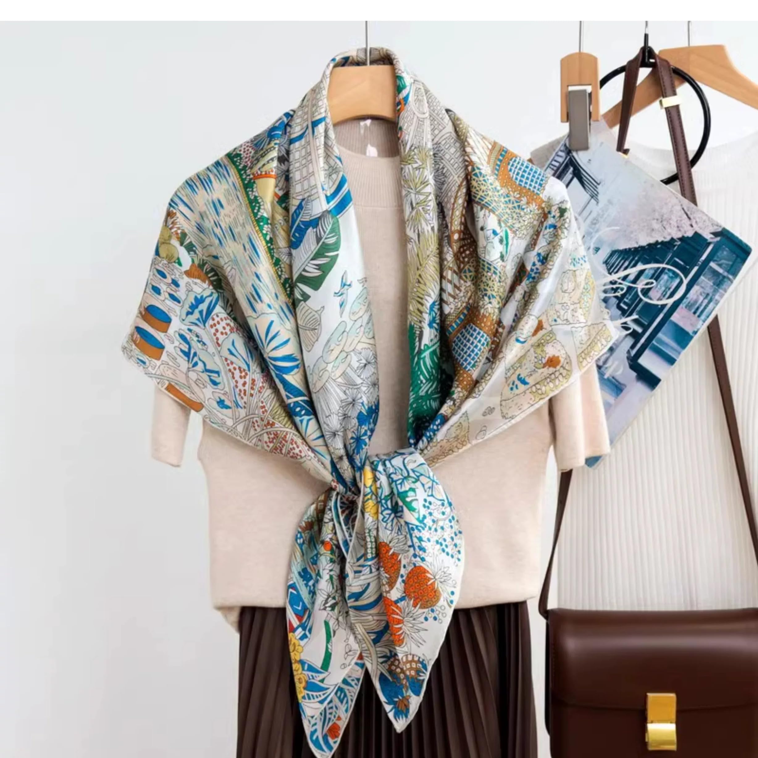 ANDANTINO 100% Silk Scarf 43" Large Square Lightweight Headscarf& Shawl–Women Hair Wraps-With Gift Packed