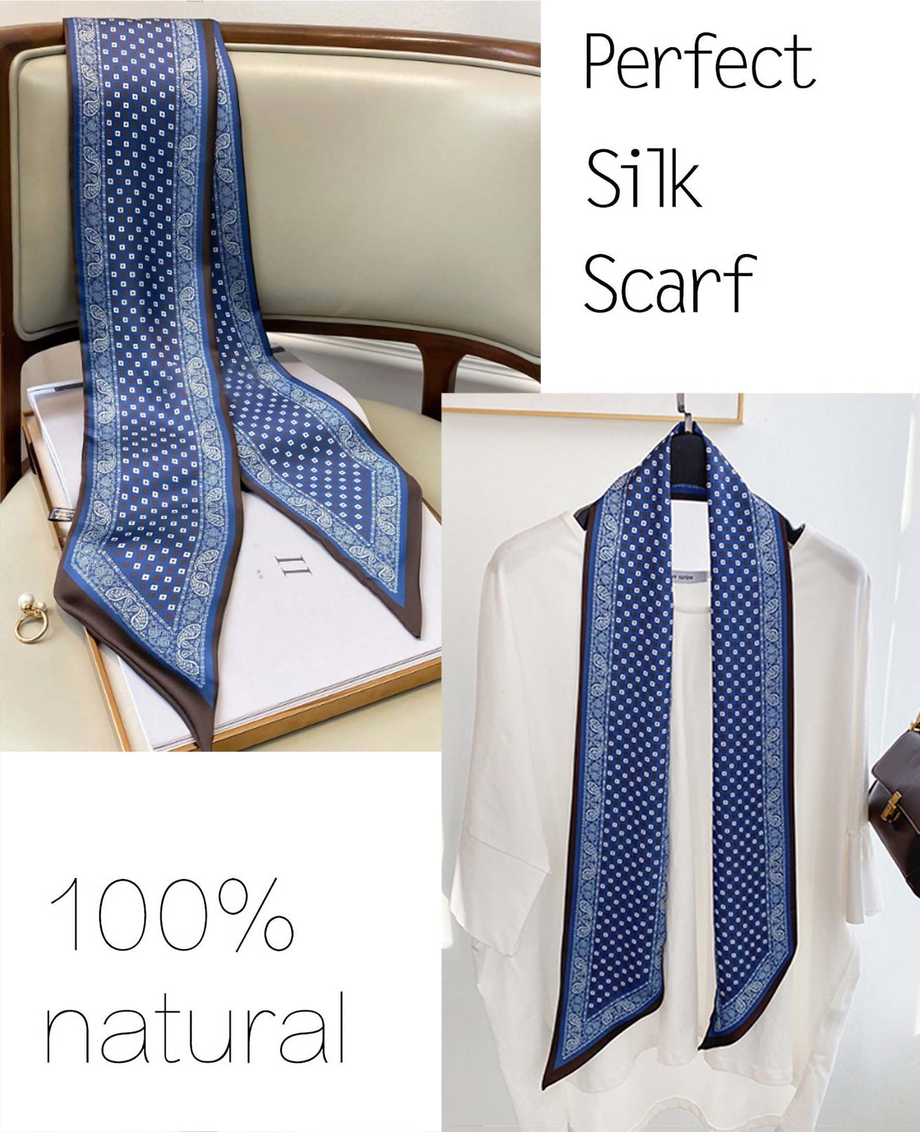 kcctoo 59” Long Silk Like Head Scarf Women's Fashion Square Neck Satin Scarfs for Bag Hair Scarves Gift 59 * 5.9”
