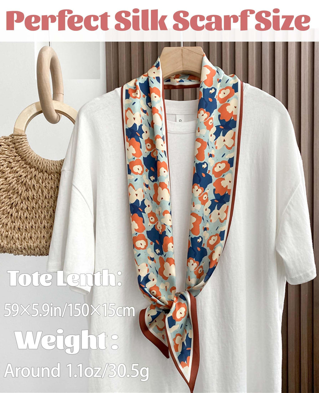 kcctoo 59” Long Silk Like Head Scarf Women's Fashion Square Neck Satin Scarfs for Bag Hair Scarves Gift 59 * 5.9”
