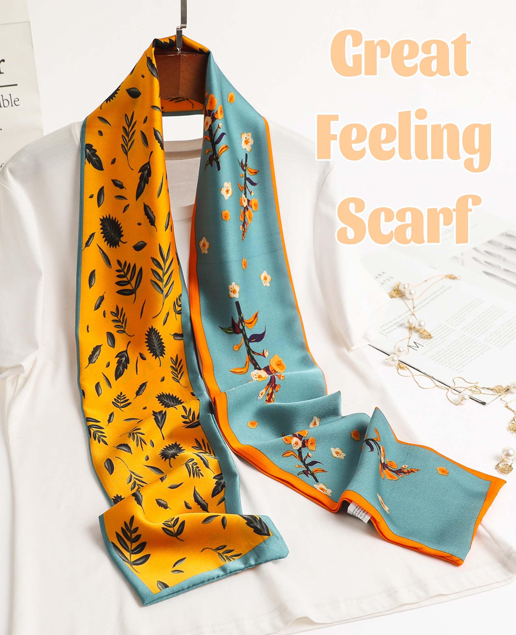 kcctoo 59” Long Silk Like Head Scarf Women's Fashion Square Neck Satin Scarfs for Bag Hair Scarves Gift 59 * 5.9”