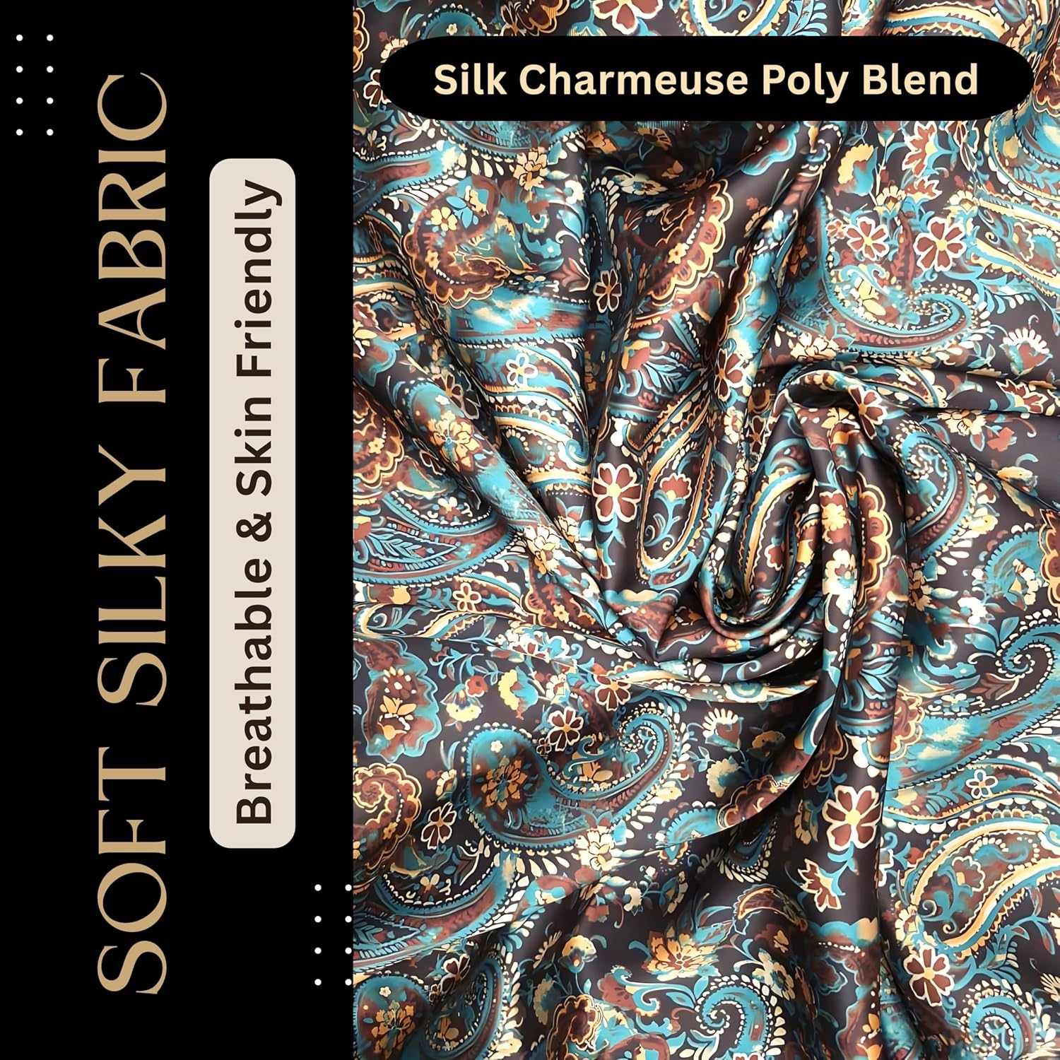Wild Rag Silk Scarf 36'', Western Cowboy Bandana Square Silky Wild Rags,Teal,Brown &Black Classic Paisley Tribal Scarves for Men & Women