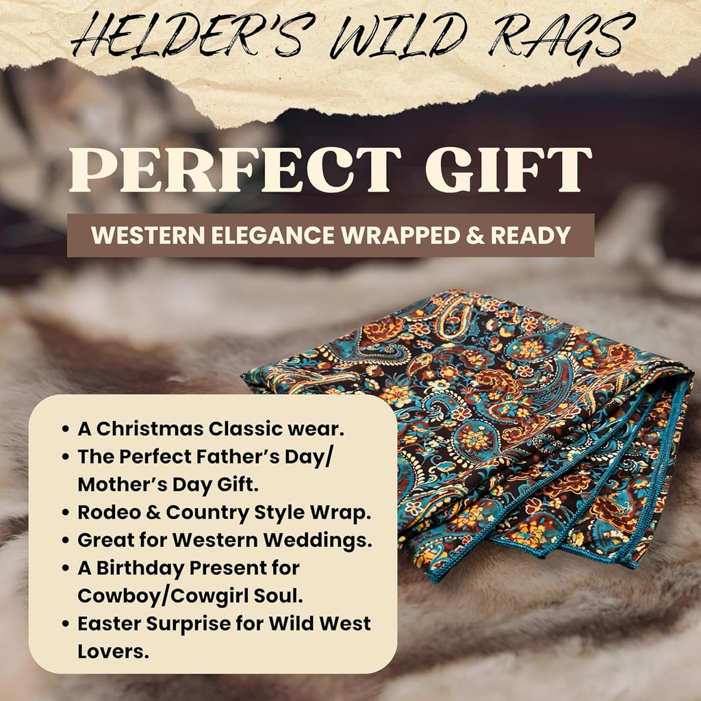 Wild Rag Silk Scarf 36'', Western Cowboy Bandana Square Silky Wild Rags,Teal,Brown &Black Classic Paisley Tribal Scarves for Men & Women